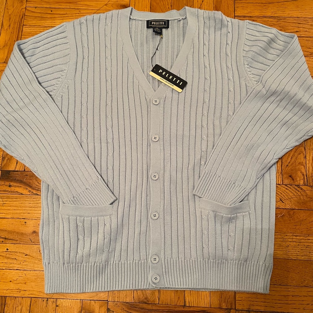 Men’s Peletti Wool Blend Light Blue Cardigan Sweater